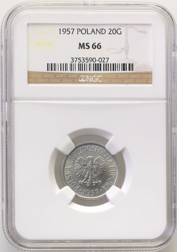 PRL. 20 groszy 1957 NGC MS66